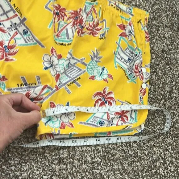 Vintage Drop Anchor Hawaiian Tropical Yellow 80s Womens Elastic Waist Shorts - Picture 5 of 7